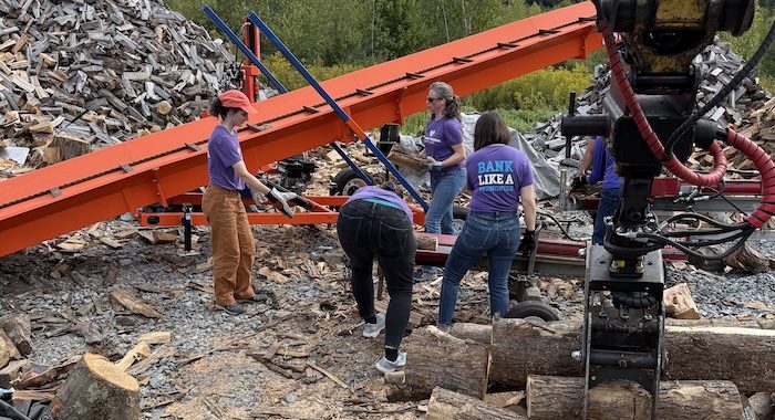 volunteers using equipment
